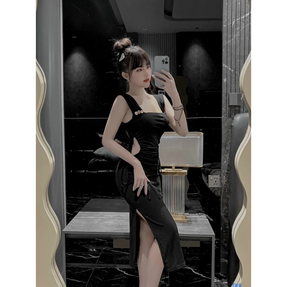 [Sale sốc 50%] Đầm bodycon maxi dự tiệc cưới siêu đẹp với thiết kế ôm body tôn dáng cực đẹp, phối tay bèo, rút dây 2 bên