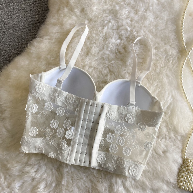 Áo corset hai dây phối ren hoa nổi cúp ngực sexy