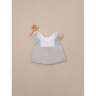 Áo blouse kẻ nâu trắng bèo cổ
