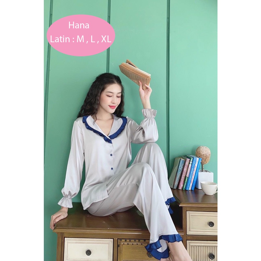 Đồ bộ pijama nữ lụa latin cổ bèo cao cấp quần dài tay dài bigsize 45kg - 80kg
