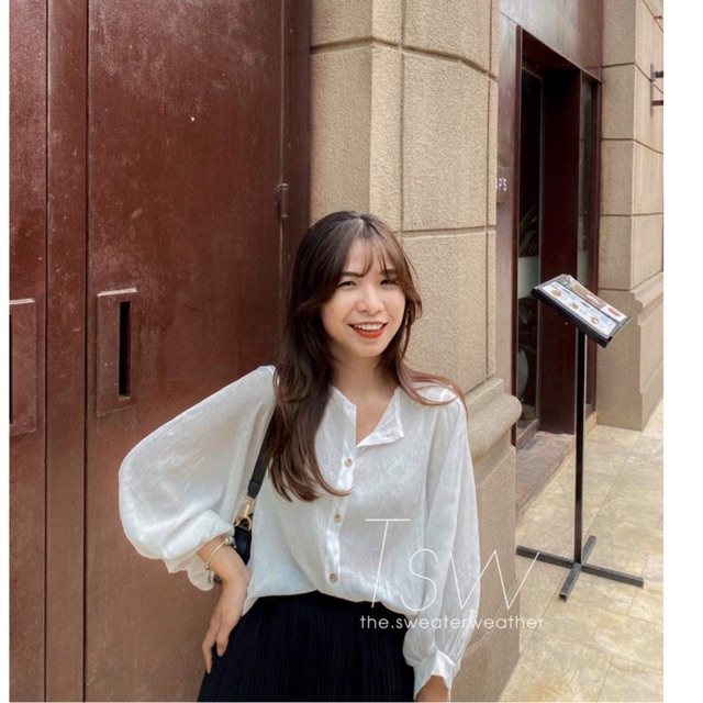Sơ mi voan mỏng cổ tròn tay bồng 578