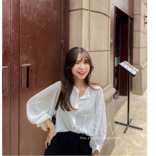 Sơ mi voan mỏng cổ tròn tay bồng 578