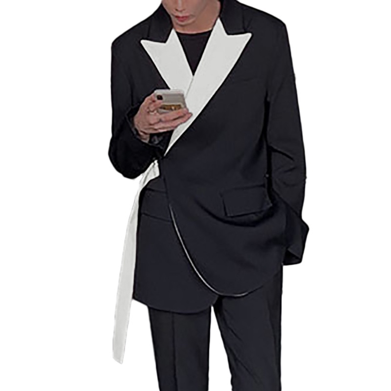 Áo khoác blazer dài tay phối màu đỏ rượu trắng đen thời trang dành cho nam
