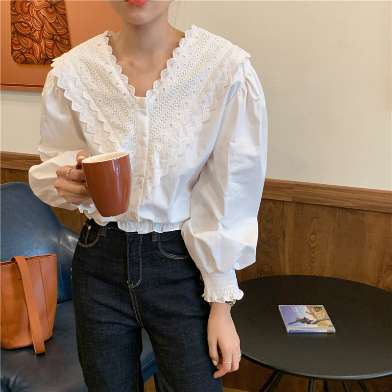 Áo Kiểu Nữ Cổ Chữ V Phối Ren Thời Trang Hàn Quốc 40050