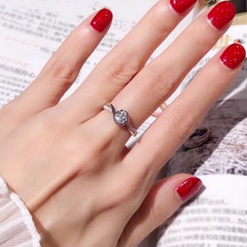 Classic Engagement Ring   White Cubic Diamonds Female Women Super Flash Rhinestone Wedding Band Diamonds Rings Jewelry