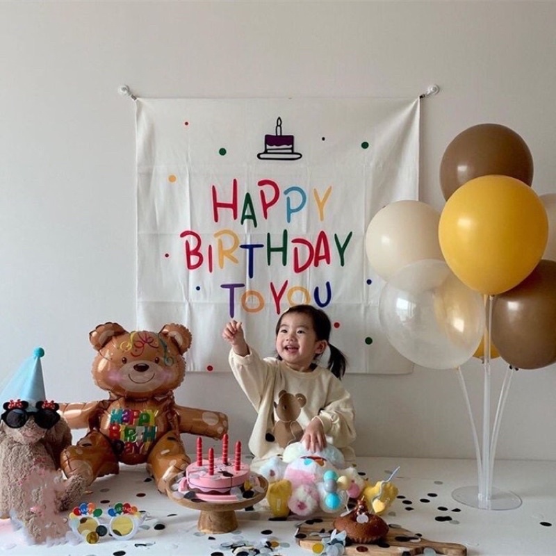 Phông nền vải happy birthday sinh nhật hàn quốc kèm móc treo