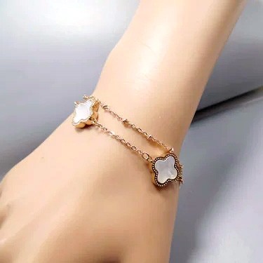 Lắc Chân Một Mặt Đính Đá Mã Não Trắng Đen Đơn Giản Thời Trang Hàn Quốc Cho Nữ