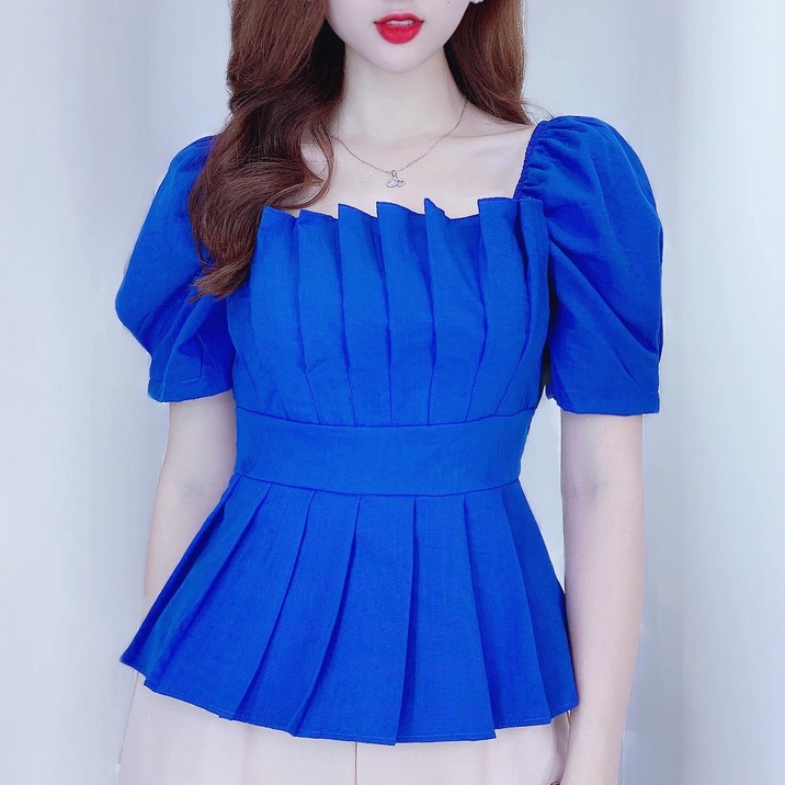 Áo peplum cổ vuông sơ mi tay phồng kiểu che bụng nữ đẹp CHUU A6697