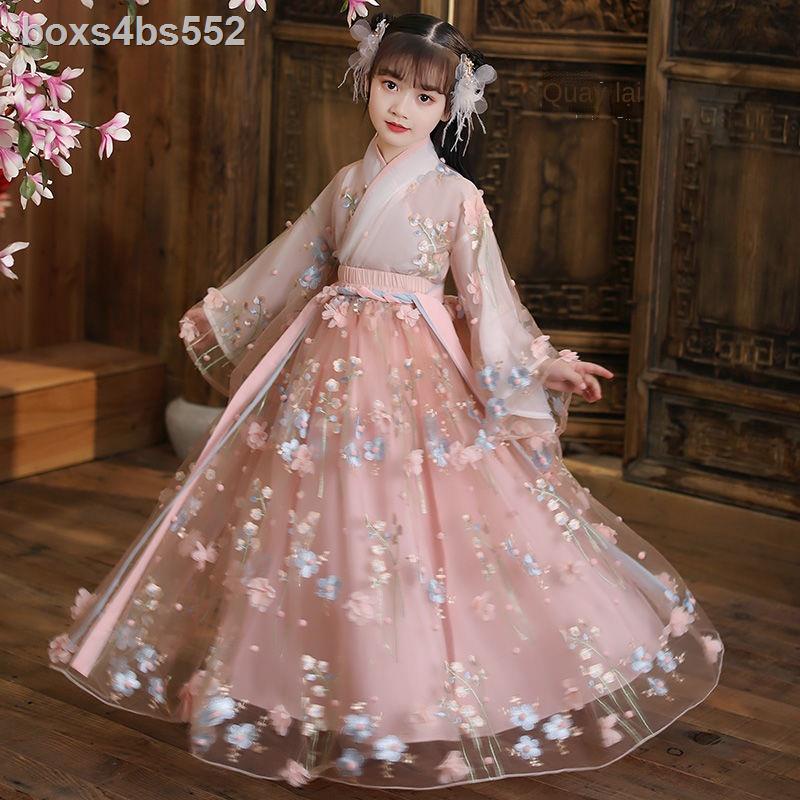 Trẻ em Hanfu Cô gái nhỏ Mùa xuân và thu Phong cách Tang Trang phục cổ đại Trung Quốc Quần áo Váy siêu