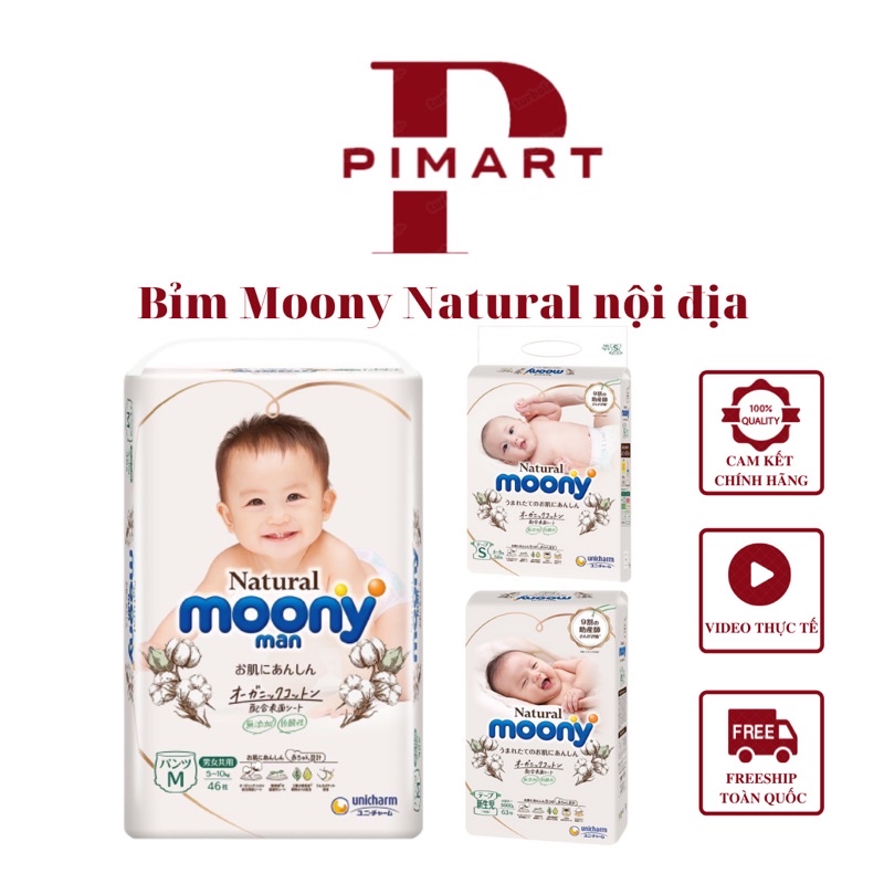 [CHÍNH HÃNG NỘI ĐỊA] TÃ BỈM DÁN/QUẦN MOONY NATURAL SIÊU CAO CẤP HỮU CƠ/NB63/S58/M46/L38/M46/L36/Xl32