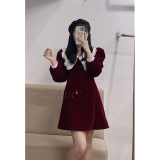 váy nhung cổ bèo