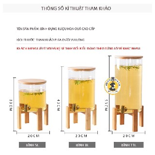 Bình Ngâm Rượu Thuỷ Tinh Trụ Vòi INOX 5L, 8L, 11L CAO CẤP, SANG TRỌNG