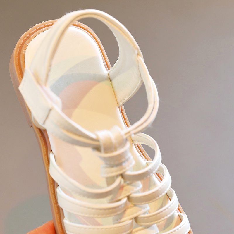 Sandal chiến binh La Mã đế mềm màu trơn chống trượt thời trang cho bé gái 2-16 tuổi