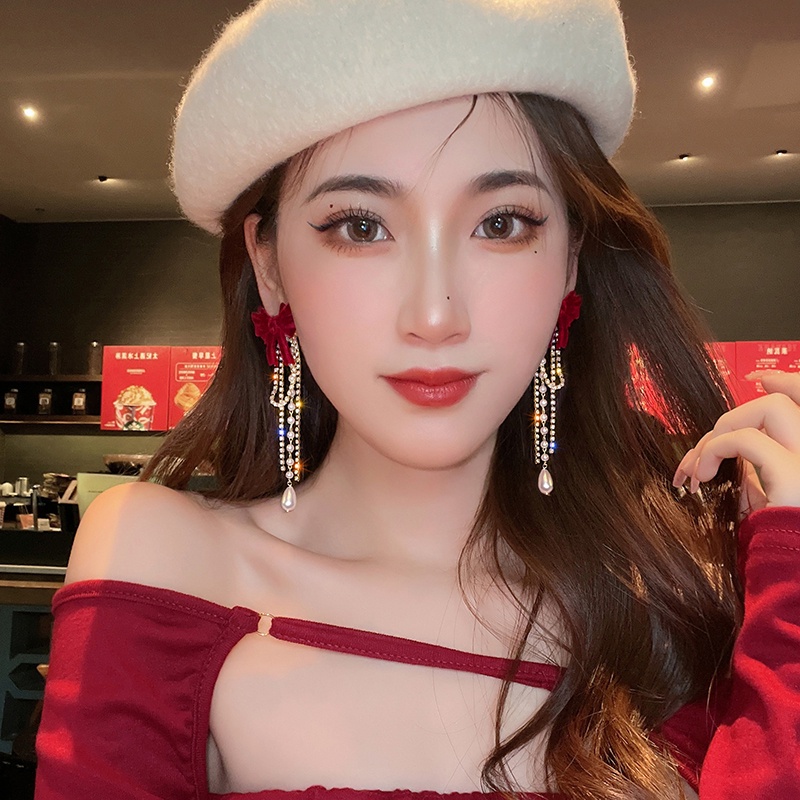 Khuyên Tai Dáng Dài Phối Nơ Thời Trang Hàn Quốc Cho Nữ