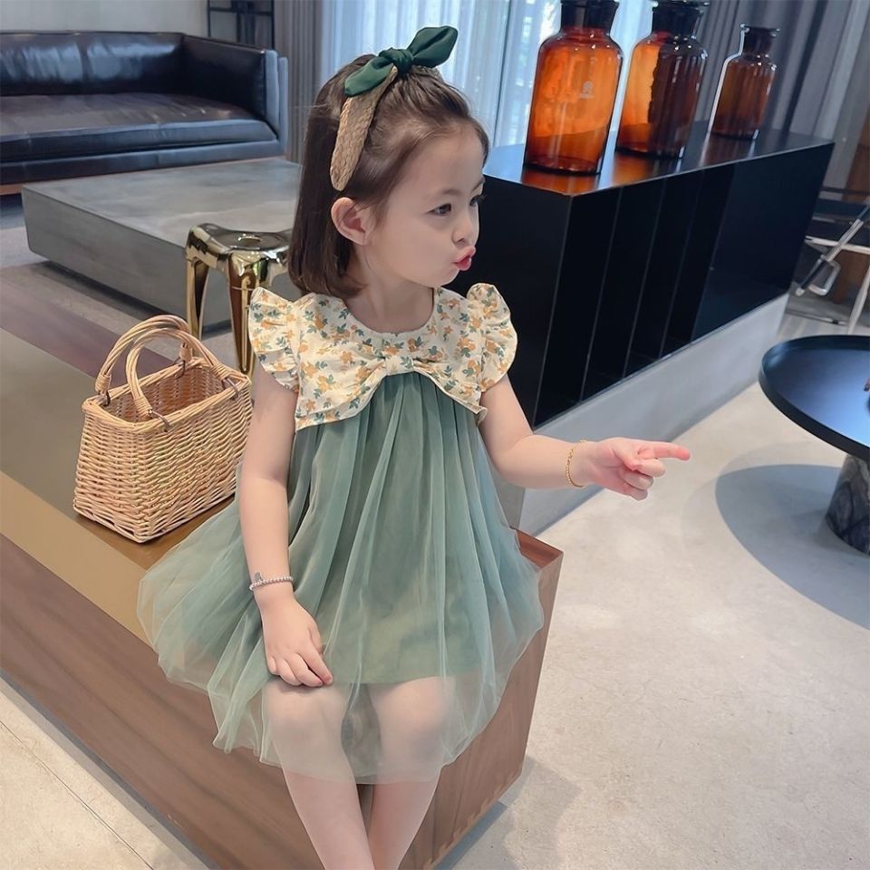 Đầm công chúa phối lưới thiết kế mới phong cách mùa hè Hàn Quốc đáng yêu cho bé gái