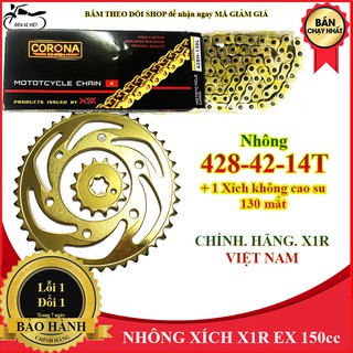 [ẢNH THẬT] Bộ Nhông sên dĩa Nhông xích đĩa Exciter 150 cc hãng X1R - Nhông vàng 42-14T, xích vàng không cao su 130 mắt