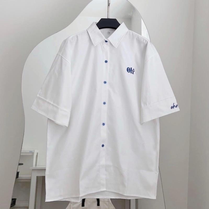 Áo Sơmi Tay Ngắn Nam Nữ Unisex Chữ Thêu OH