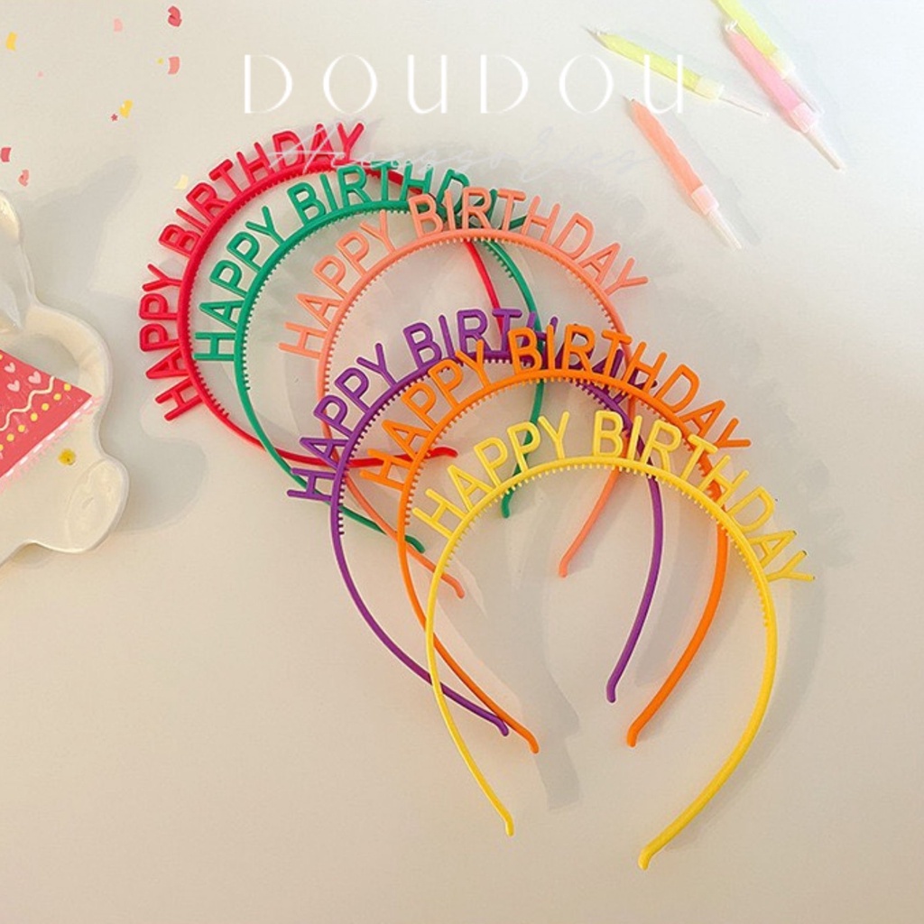 Bờm nhựa sinh nhật DOUDOU Băng đô cài tóc nữ Cài tóc Happy Birthday FG005