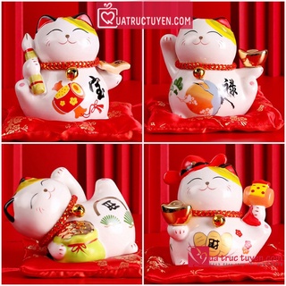 Mèo thần tài cao 11cm Kim phúc lâm môn, tượng mèo chiêu tài gốm sứ