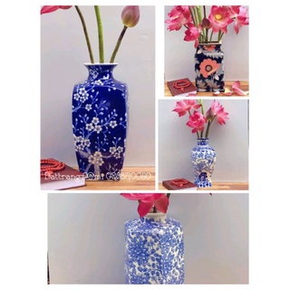 Lọ hoa men lam vẽ kĩ sứ cao cấp Bát Tràng,Cao32_35cm