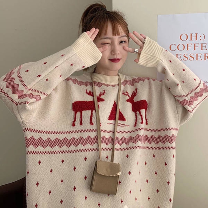 Áo sweater IELGY cỡ lớn hoạ tiết tuần lộc Giáng Sinh thời trang Hàn Quốc cho nữ