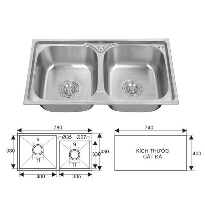 Chậu rửa chén inox bao gồm bộ xả | BigBuy360 - bigbuy360.vn