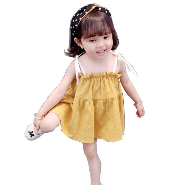 Đầm công chúa hai dây phong cách mùa hè đáng yêu cho bé gái 1-5 tuổi