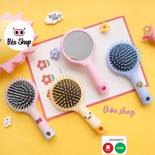 Lược chải tóc gỡ rối kèm gương tiện dụng , lược đệm massage cầm tay bỏ túi
