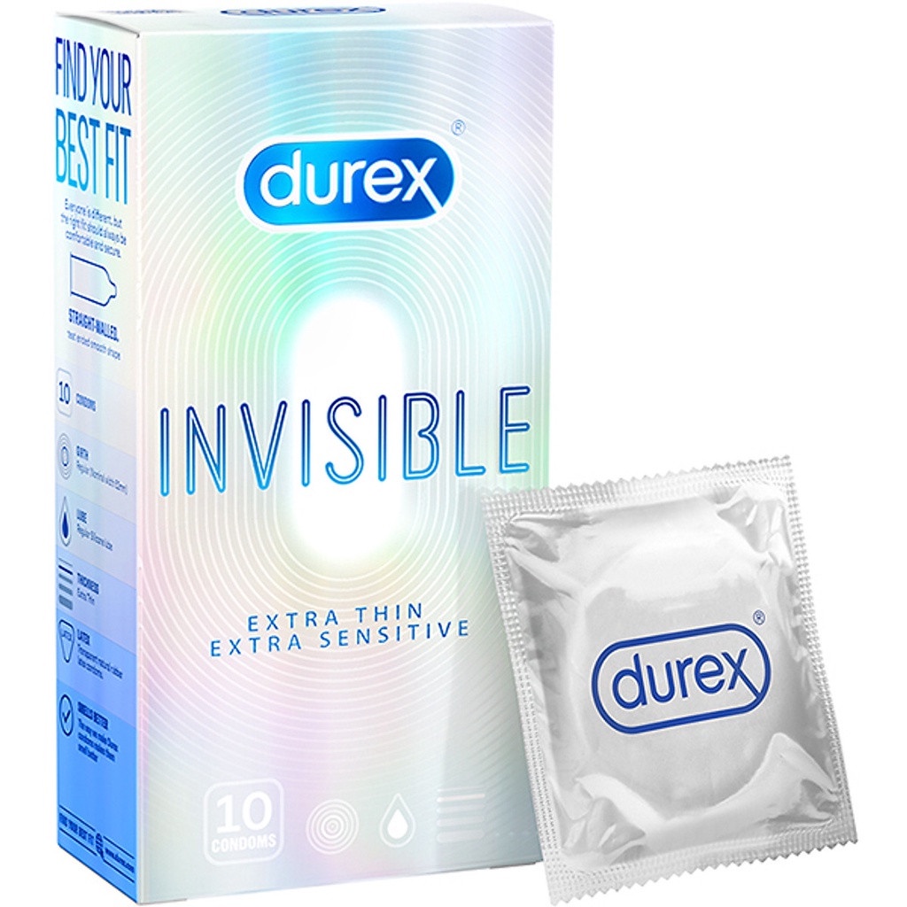 Bao cao su Durex Invisible Extra Thin Extra Sensitive, bao cao su siêu mỏng, bcs chính hãng hộp 10 chiếc NAMKAMY BS40