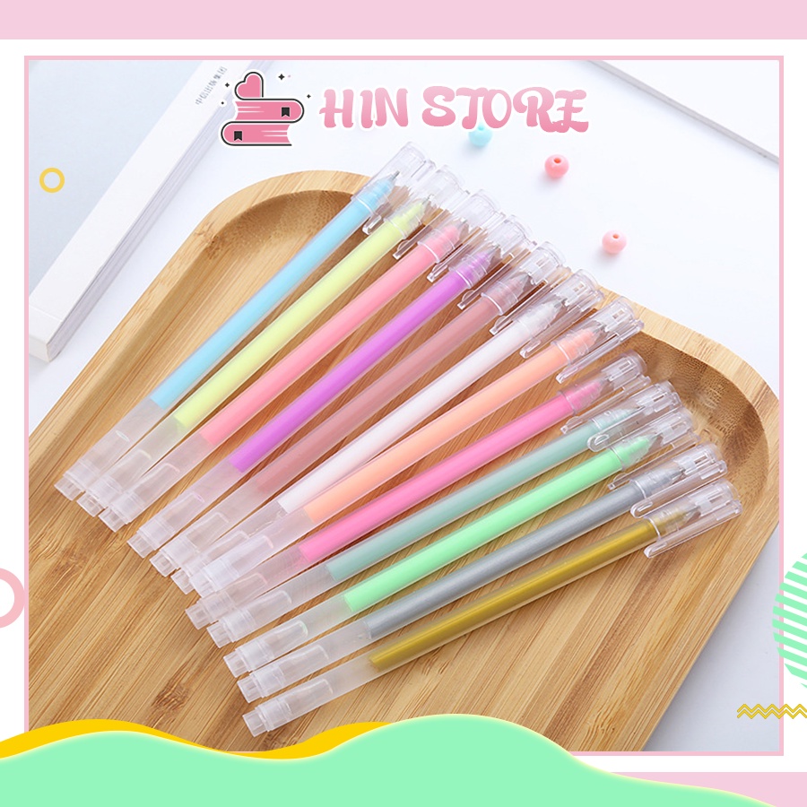 SET 12 Bút Gel Nhiều Màu Đánh Dấu Màu Pastel Trang Trí Sổ Tay Cute, Văn Phòng Phẩm, Đồ Dùng Học Tập Dễ Thương HIN BD01