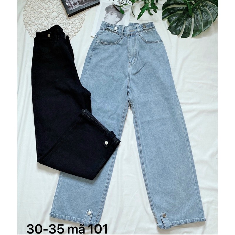 Quần baggy jean nữ M101 ✈️FREESHIP✈️ Quần baggy jean nữ lưng cao size đại kiểu lai gấp nút hàng VNXK bigsize 80kg 2KJean