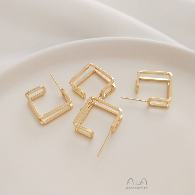 Bông Tai Hình Vuông Mạ Bạc 925 14K Nhiều Màu Sắc