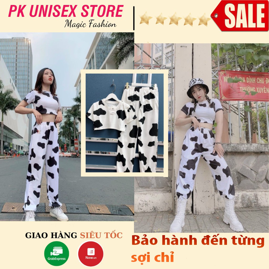 SIÊU HOTSet Bò Sữa Hàng Loại 1 Chất Xịn, Bộ Áo Croptop Bò Sữa Và Quần Jogger Cá Tính Thể Thao Đi Chơi