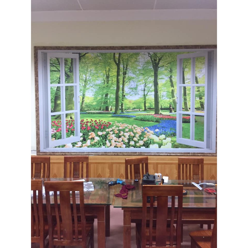 Tranh dán tường cửa sổ 3D Kích thước 150 x 90 hình ruộng bậc thang
