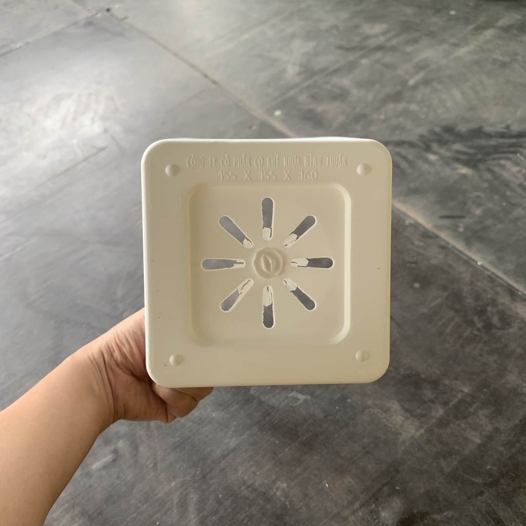 Chậu nhựa vuông kèm đĩa họa tiết vằn cứng cáp, chắc chắn. [Chuyên trồng hương thảo, cây mini.]