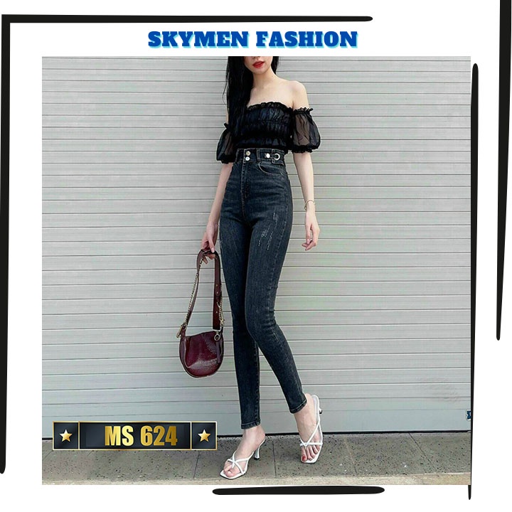 Quần jean nữ lưng cao dáng ôm chất jean cotton cao cấp VNXK mặc tôn dáng TCS624
