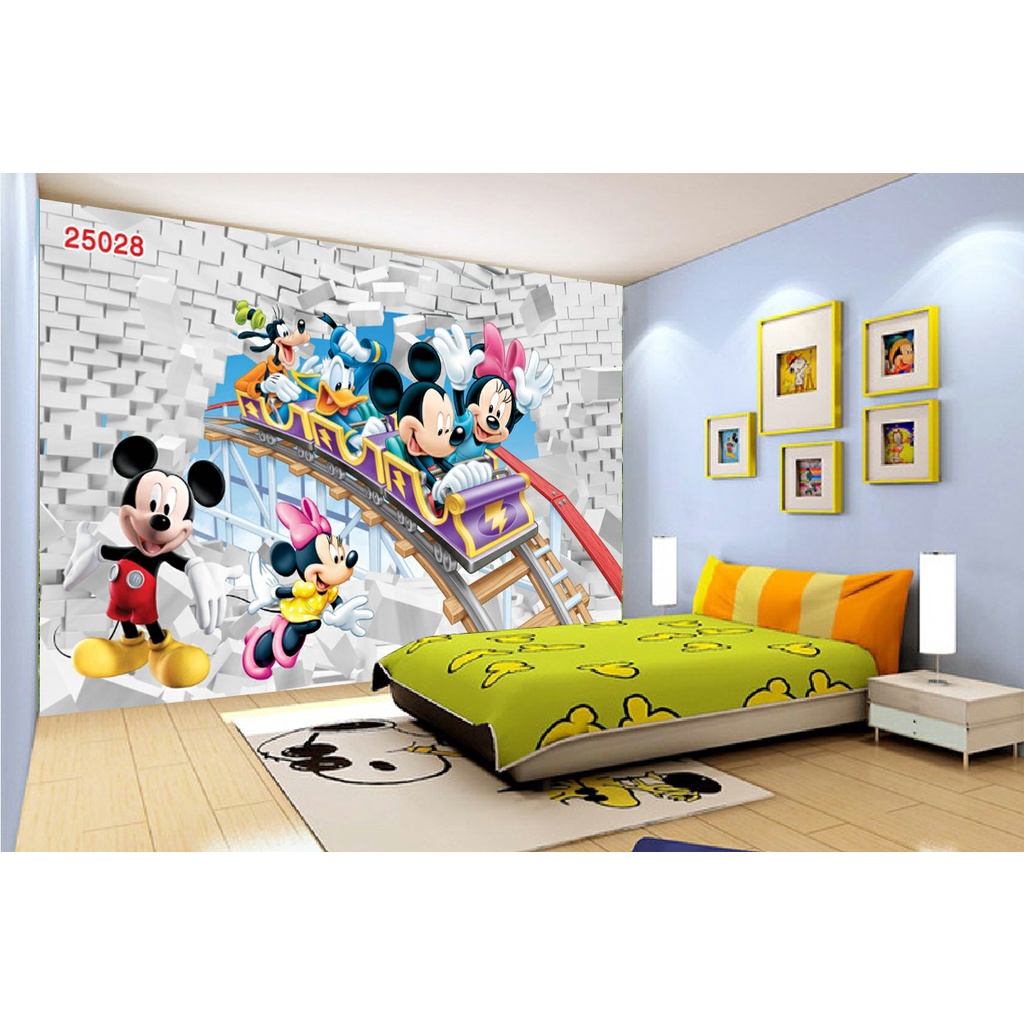 Tranh dán tường 3dcho bé chuột Micky đáng yêu