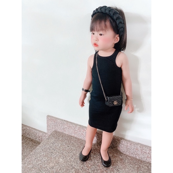 Đầm Body Thun Dáng Ba lổ Cho Bé Gái Chất Liệu Mềm Mại Có Dãn