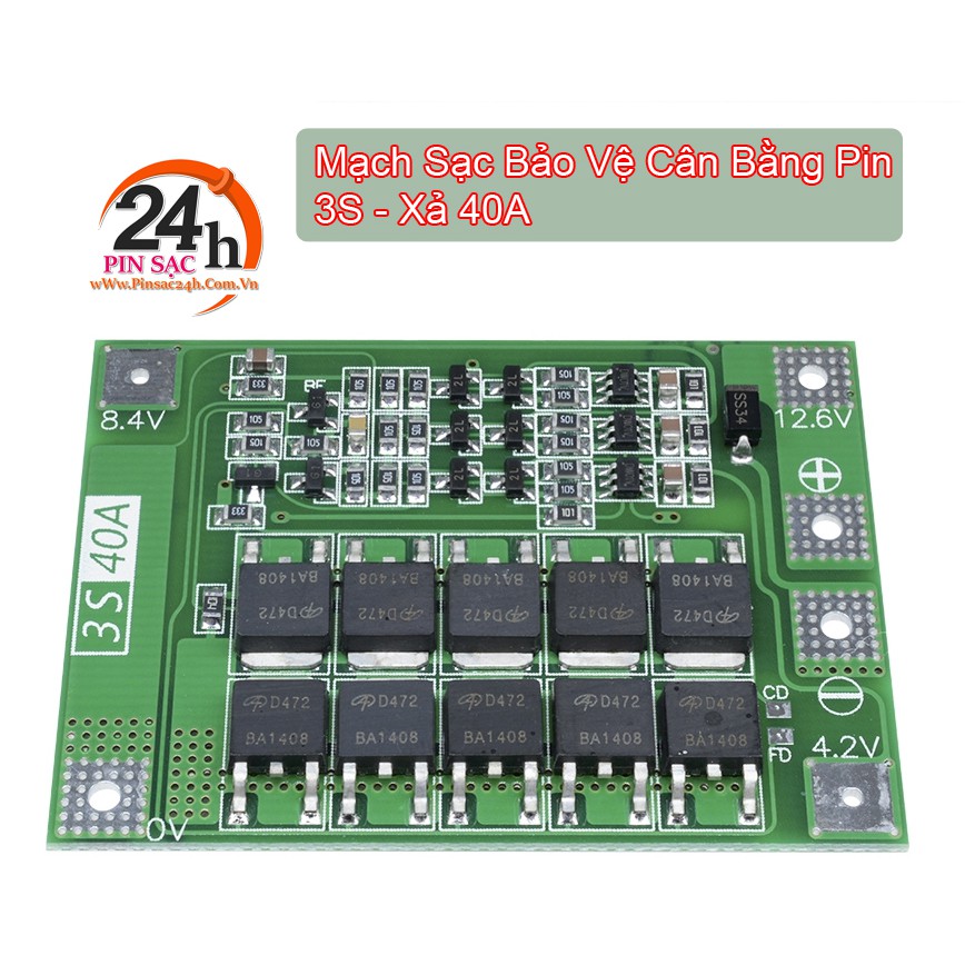 PS24. Mạch Sạc Bảo Vệ Và Cân Bằng Cell Pin 3s 40a Bms 11.1v 12.6v 18650 Chất Lượng Cao