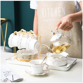 Bộ ấm trà, bộ trà chiều sứ xương, decor phòng khách sang trọng kiểu anh