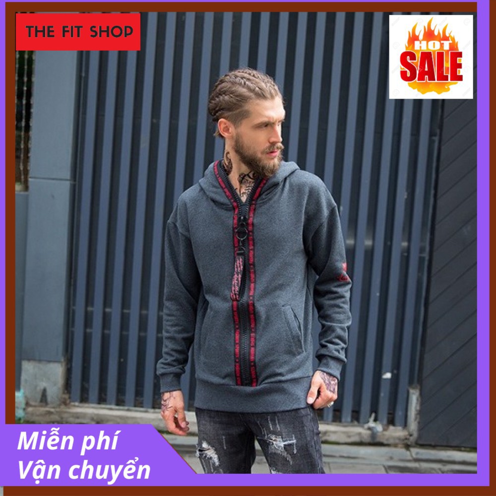 Áo Khoác Hoodie nam nữ khóa xẻ lưng cá tính lạ AKanbullet Xám AHD9005C Cao Cấp