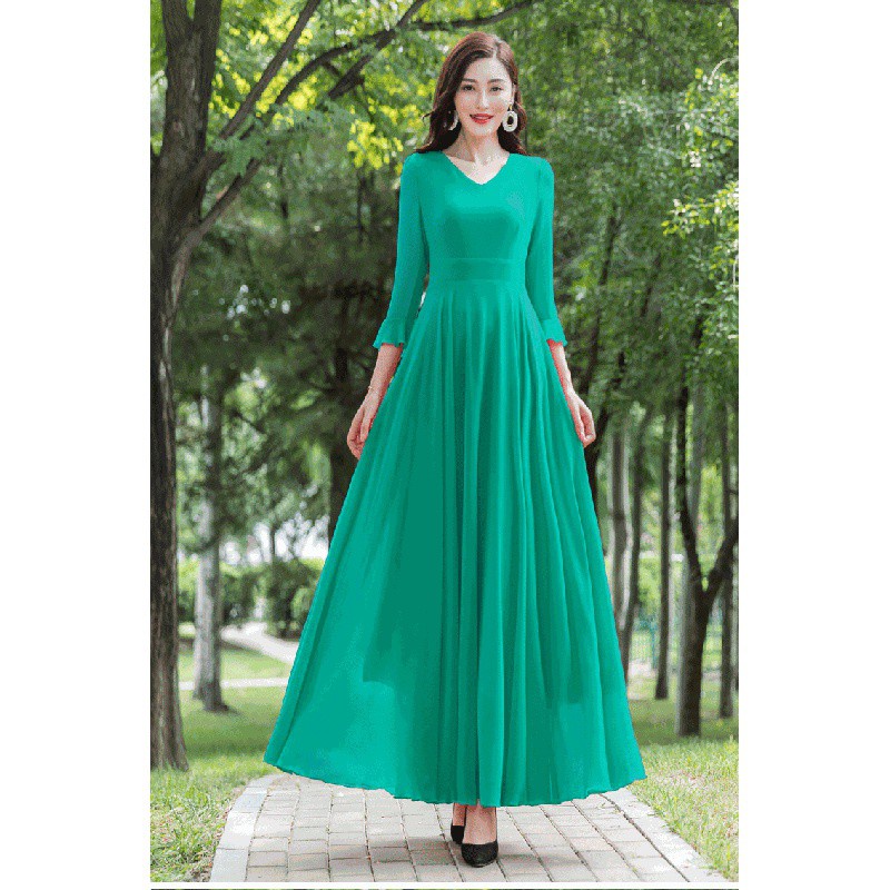 2021Summer New Chiffon Large Swing Dress Women's Elegant Slim-Fit Super Long Dress Seaside Holiday Beach Dress