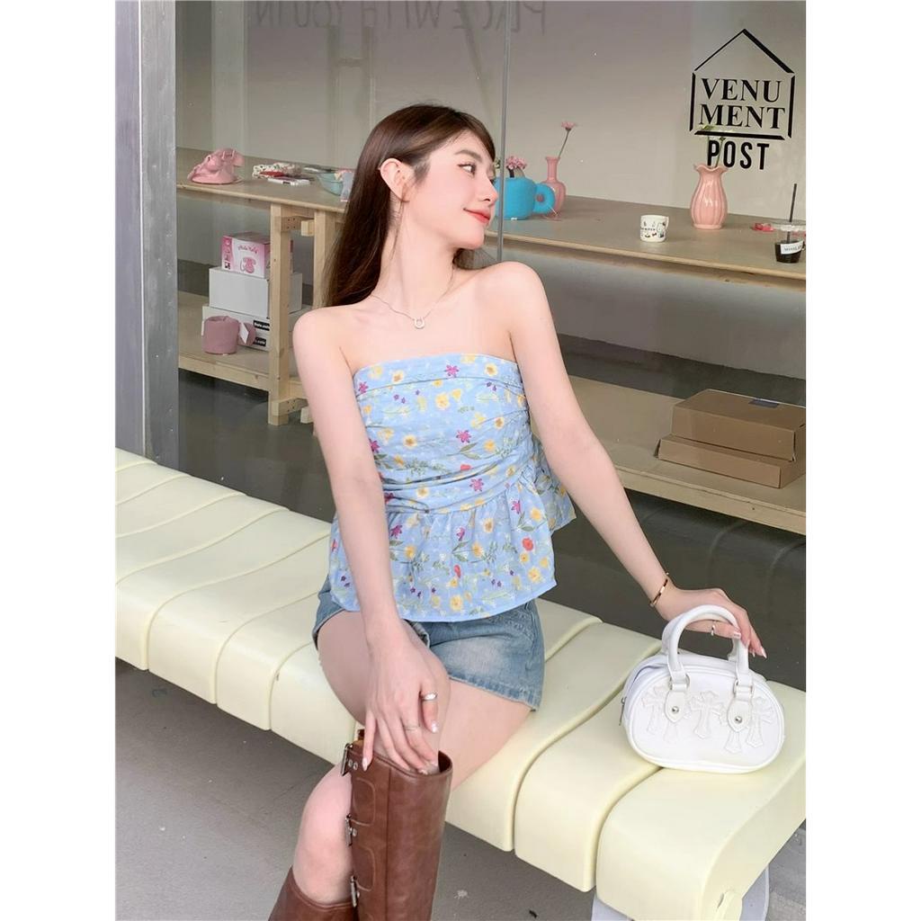 QKOOLE Áo Ống Mỏng Mùa Hè 2023 Hở Lưng Họa Tiết Hoa Hợp Thời Trang Cho Nữ