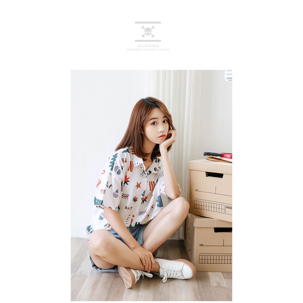 SUXI Áo sơ mi form rộng phong cách Hàn Quốc trẻ trung dành cho nữ
