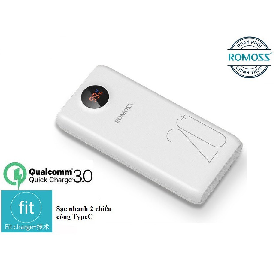 Pin Sạc Dự Phòng Romoss SW20 Pro 20000mAh QC3.0, Sạc Nhanh 2 Chiều Type C - BH 1 Năm - Hưng Long PC