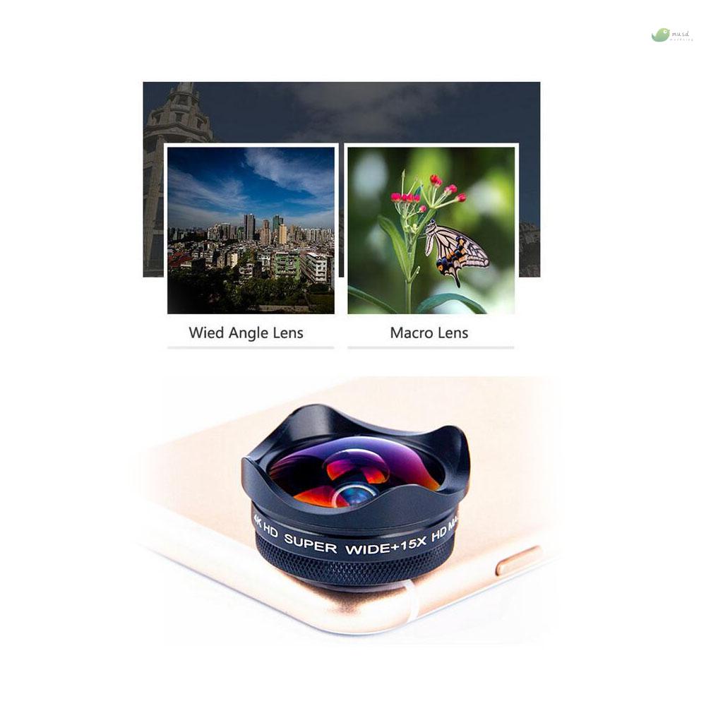 Hình ảnh Thấu Kính Camera Điện Thoại 4K Góc Rộng 0.45X 15X Macro Với Kẹp Gắn Điện Thoại iPhone Samsung Huawei #5