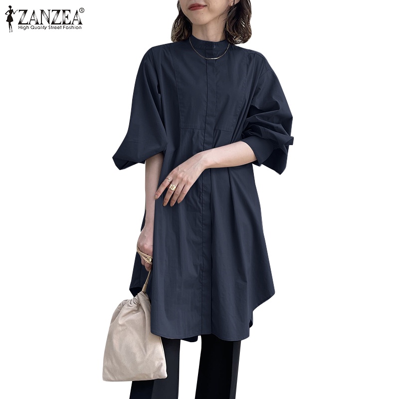 Áo kiểu ZANZEA tay phồng dài cài nút phong cách Hàn Quốc dễ phối đồ thời trang cho nữ
