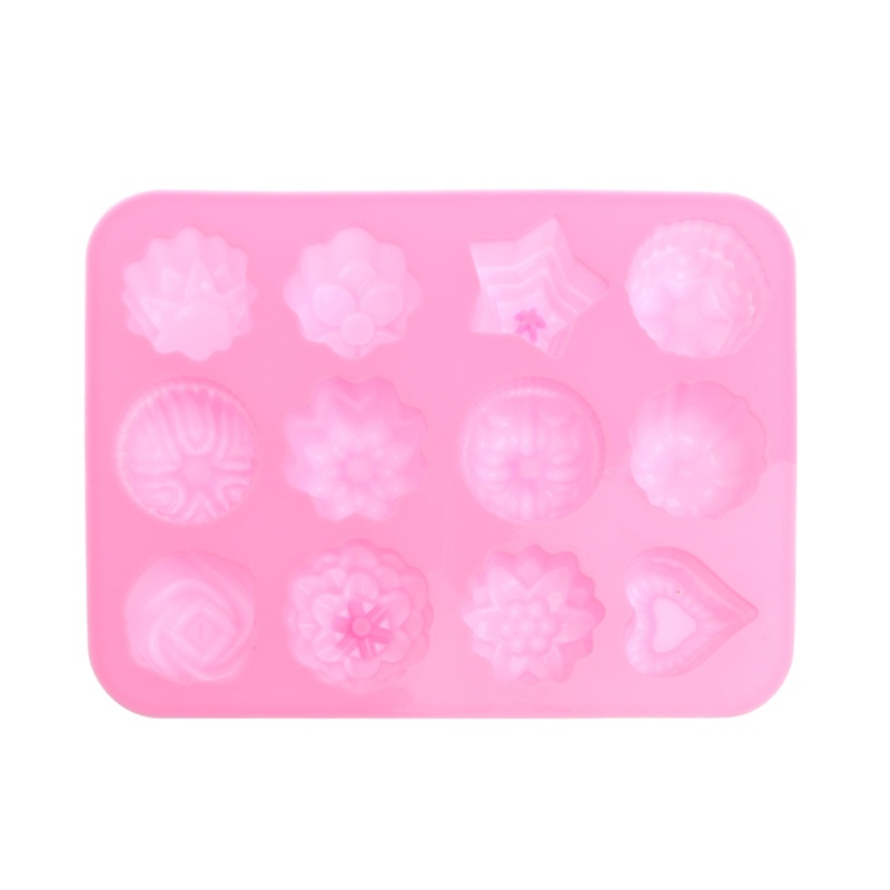 Khuôn Silicone Làm Thạch Rau Câu 12 Ngăn Tạo Hình Bông Hoa 3D DIY