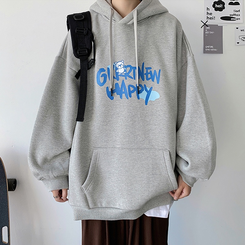 Áo hoodie tay dài dáng rộng đơn giản thời trang mùa thu 2021 cho nam