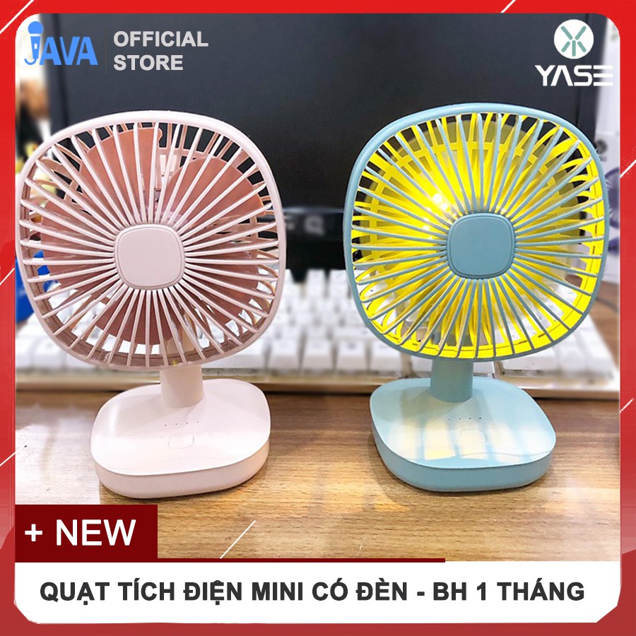 [LOẠI XỊN LỒNG XOAY - CÓ ĐÈN] Quạt tích điện mini Yase Fan-JAVA V1 - Có chân để bàn - 3 tốc độ gió - Dùng 2-4h